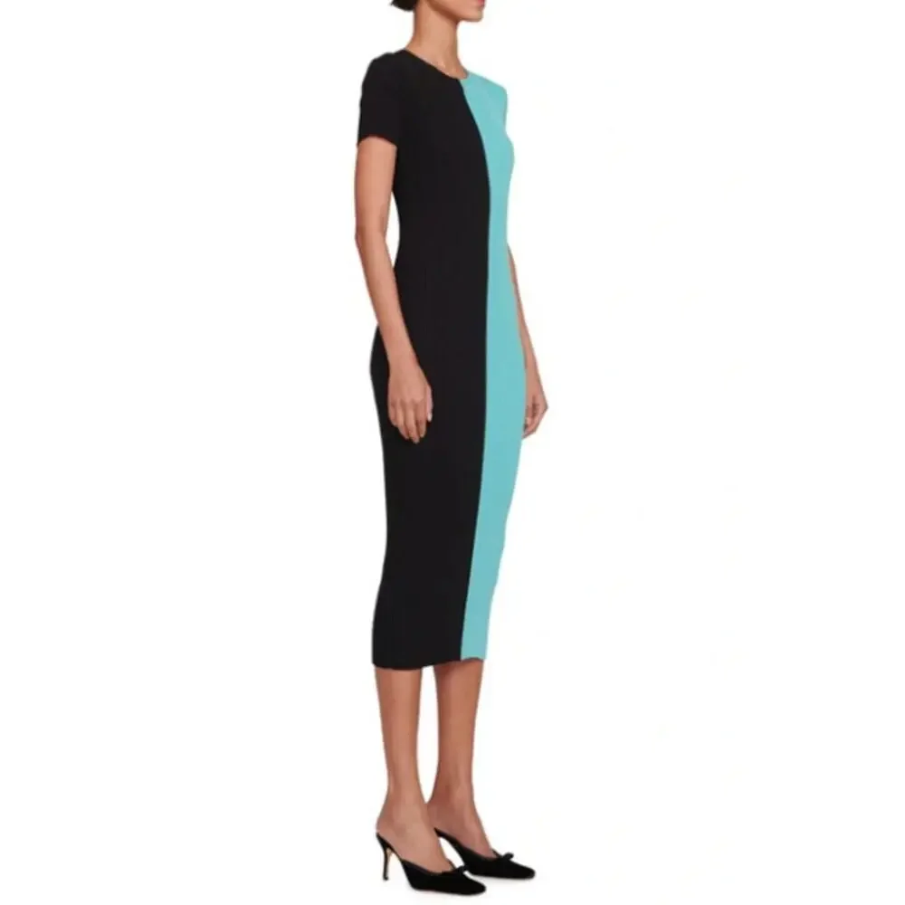 Staud Colleen Colorblock Ribbed Bodycon Dress Black Blue Womens Size Small - Picture 3 of 12